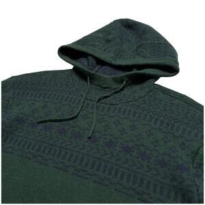 JackThreads Hooded Knit Wool Blend Thick Sweater Hoodie Fair Isle Green Navy XL